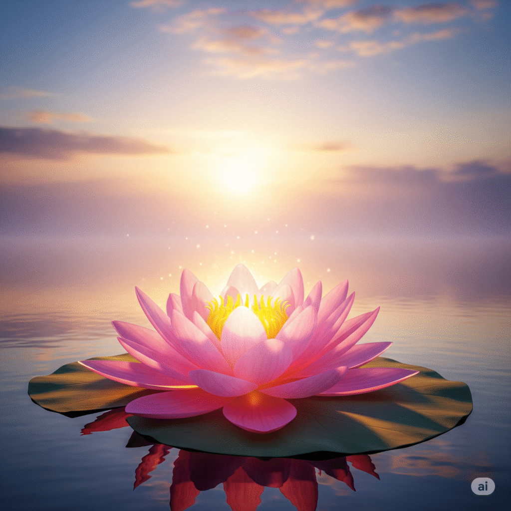 Buddhalaisuuden symboli kuvassa eli Lotus kukka