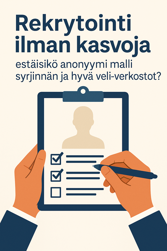 Rekrytointi ilman kasvoja teksillä oleva kuva jossa täytetään hakemusta